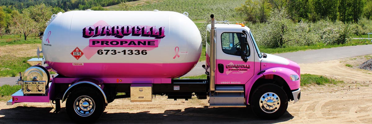 Propane Delivery pink truck, Ciardelli Fuel, Milford NH - American Breast Cancer Foundation - Propane for Life